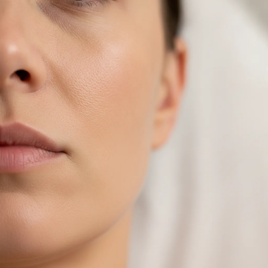 Close-up of refined skin texture showing fine pores on a cheek