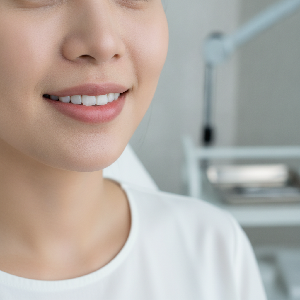 Close-up of a woman's upper lip and gum line during a Seoul aesthetic clinic assessment
