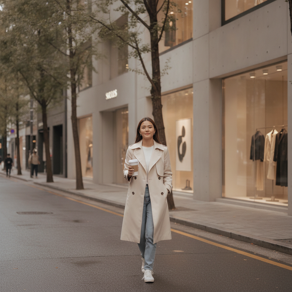 Patient walking an Apgujeong street in Seoul after a chin filler appointment