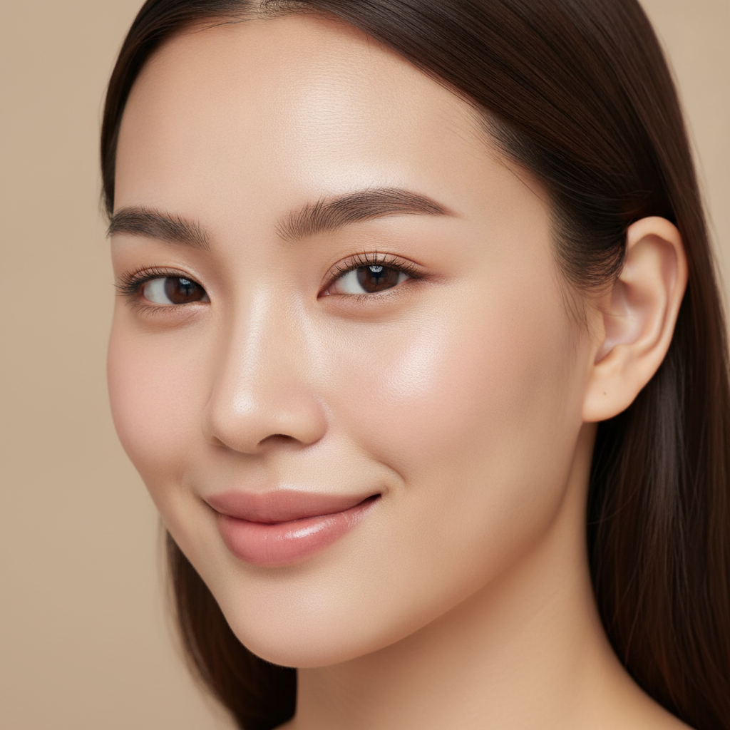 Close-up macro of a Thai woman's under-eye area showing a natural aegyo-sal pouch after subtle filler enhancement