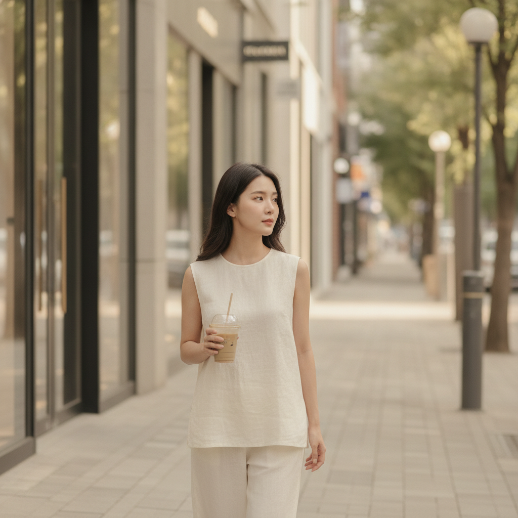 Thai woman walking along Apgujeong Rodeo Street in Seoul after a trap botox appointment