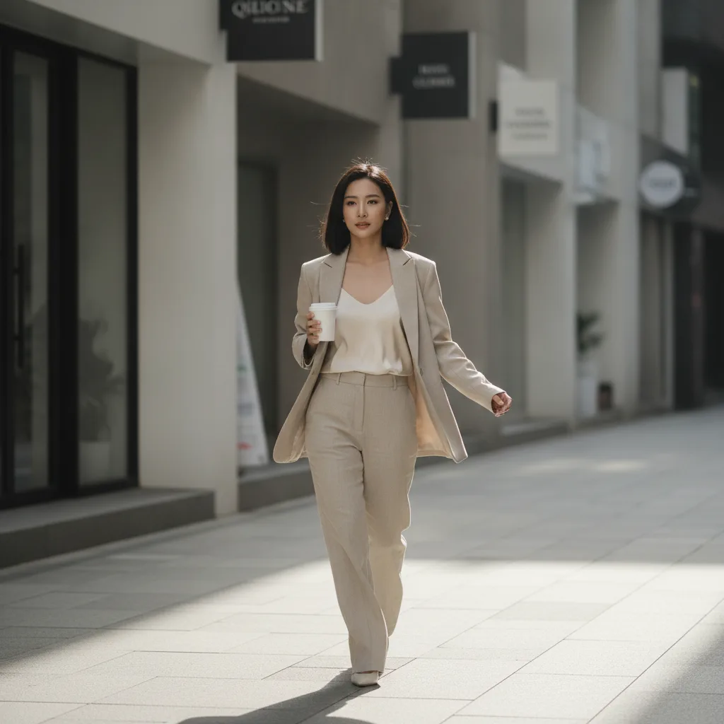 Thai woman walking an Apgujeong street after a face-slimming treatment