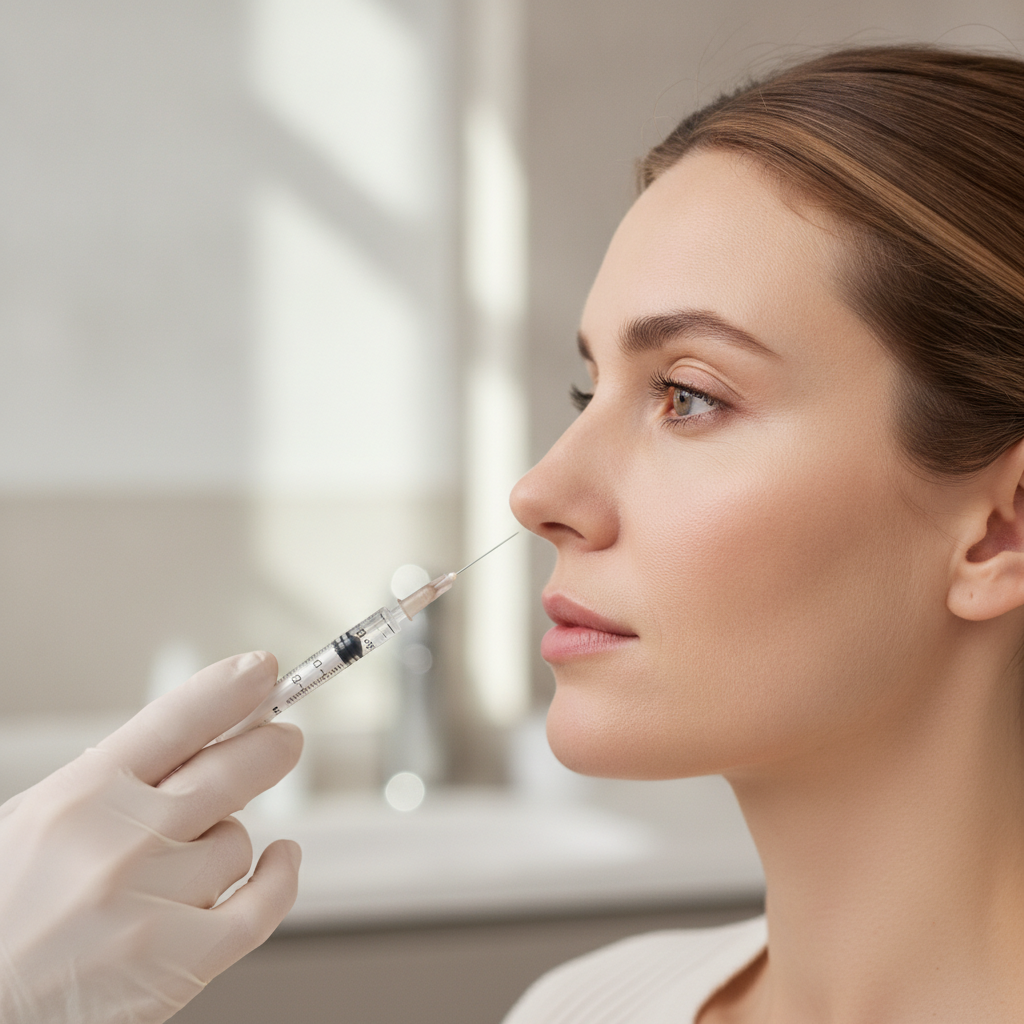 Clinician injects a skin booster into a patient's cheek during a Gangnam consultation