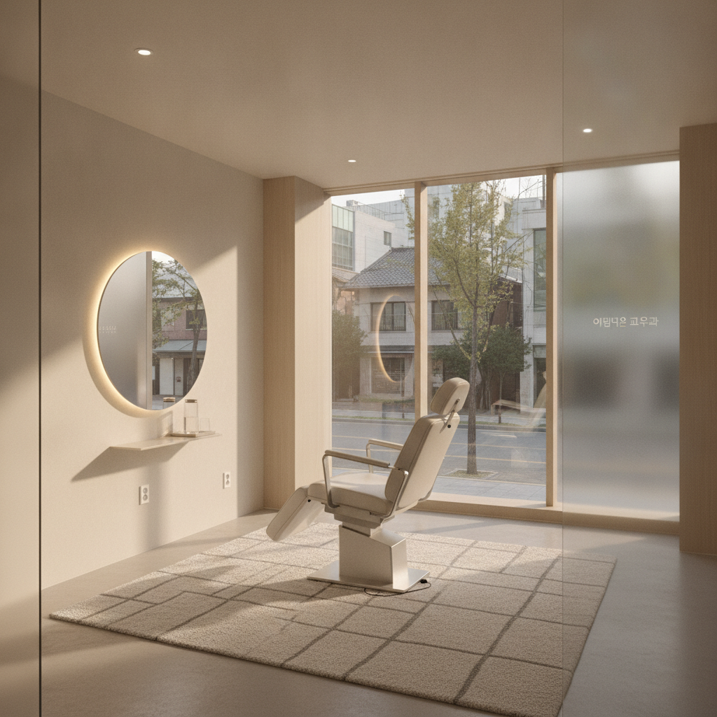 Modern Apgujeong aesthetic consultation room with warm afternoon light