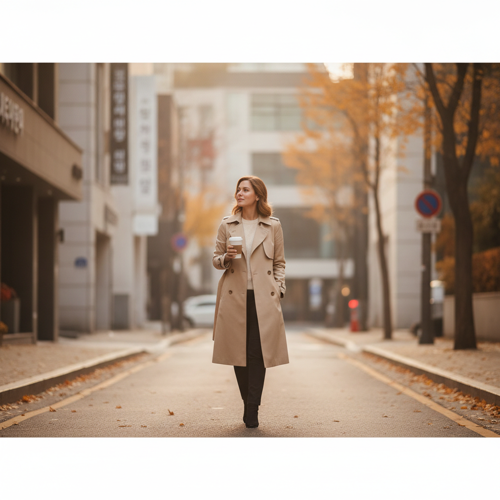 Foreign woman walking a Sinsa-dong street in Seoul the day after her first filler treatment