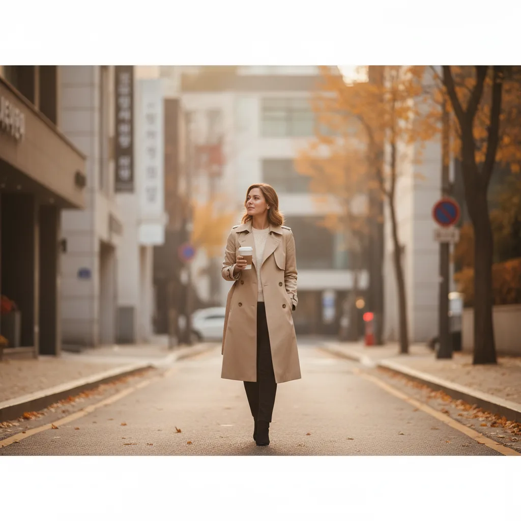 Foreign woman walking a Sinsa-dong street in Seoul the day after her first filler treatment