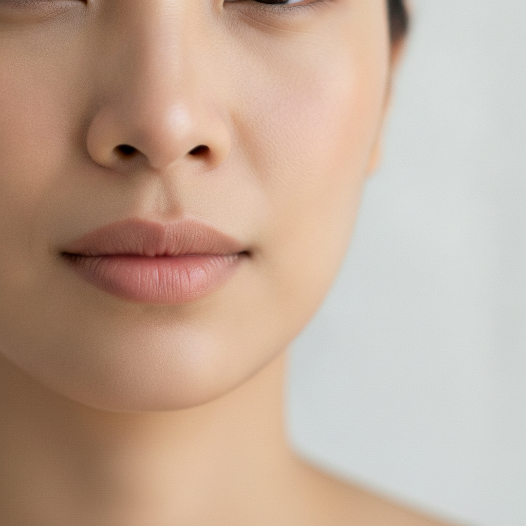 Close-up of a natural upper lip after a subtle lip flip