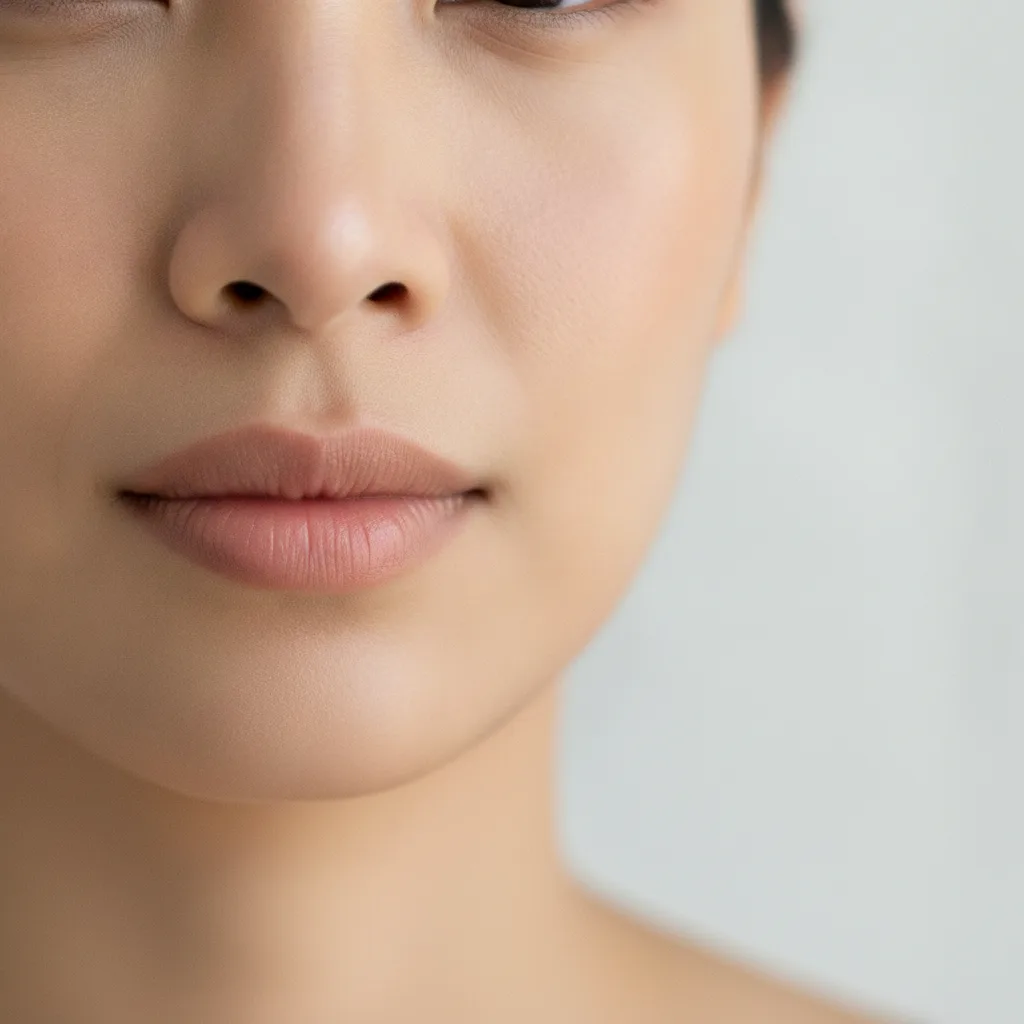 Close-up of a natural upper lip after a subtle lip flip