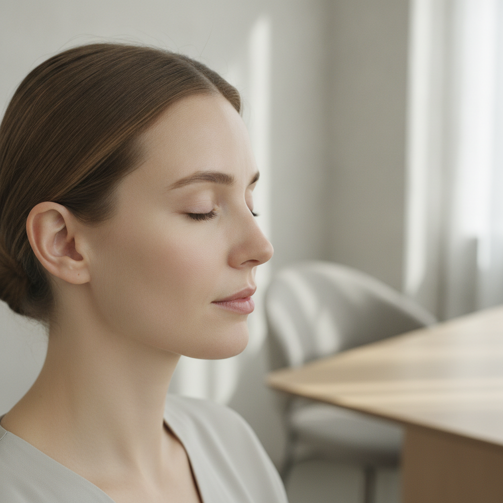 Close-up profile view of a woman's outer eye corner in a Seoul clinic consultation room