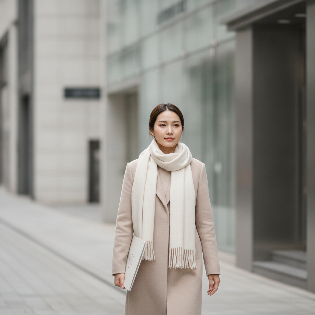 Southeast Asian medical tourist walking a Cheongdam street after a plastic surgery clinic consultation
