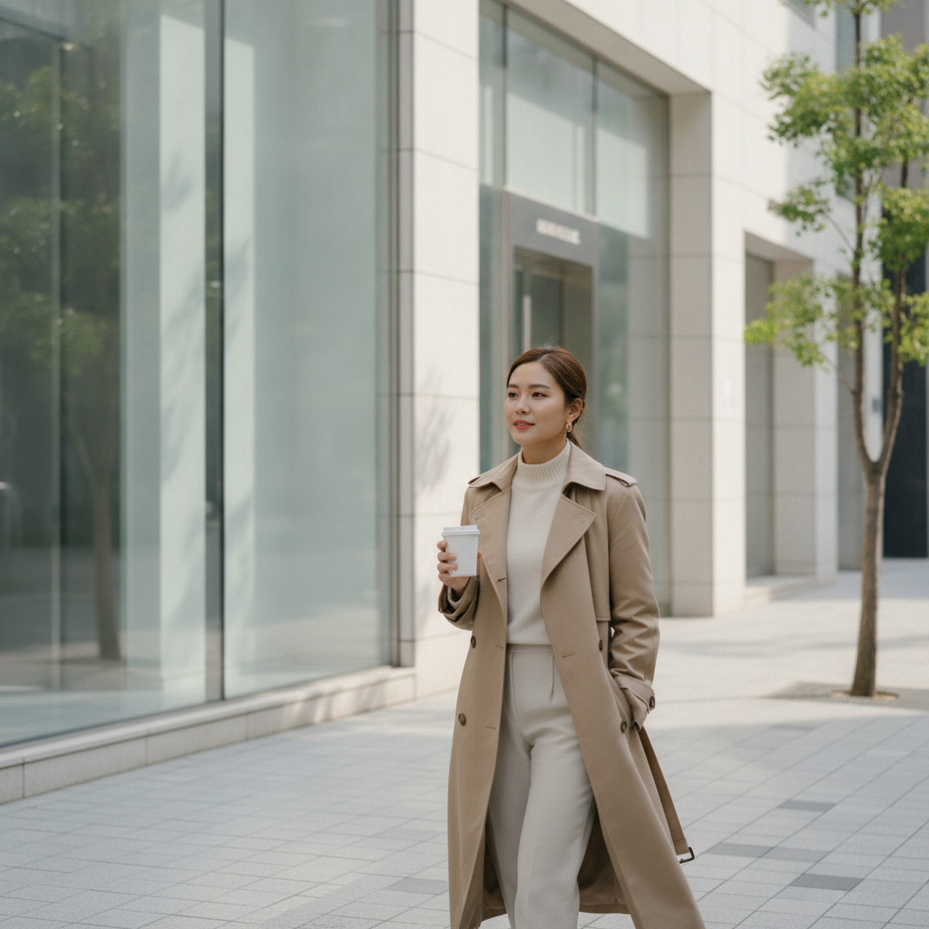 Woman walking a Cheongdam street after a Seoul aesthetic clinic appointment