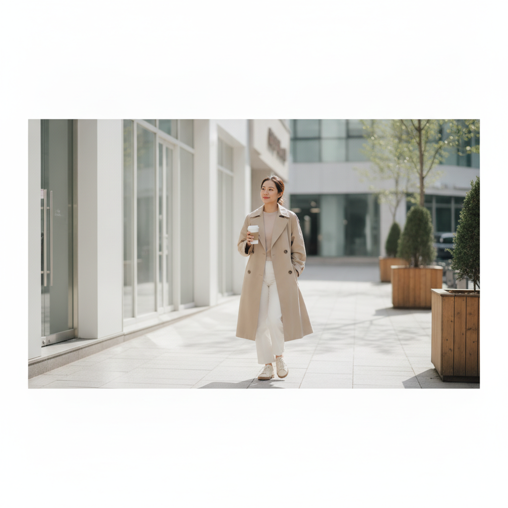 Woman walking a Sinnonhyeon side street after a Seoul aesthetic treatment