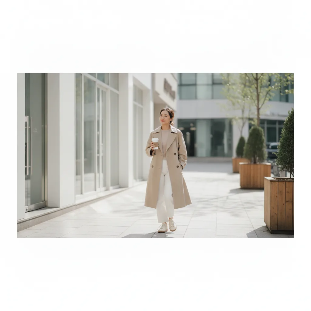 Woman walking a Sinnonhyeon side street after a Seoul aesthetic treatment