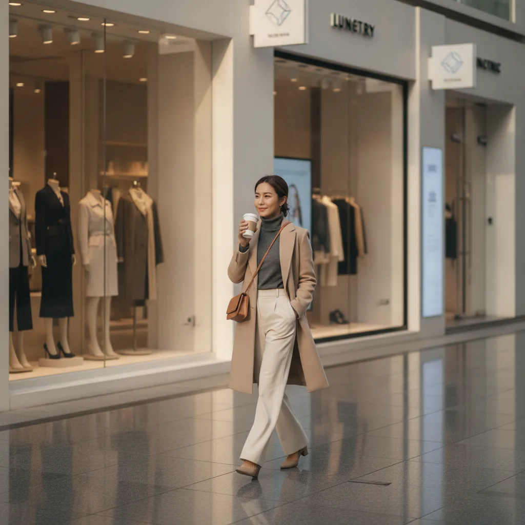 Thai woman walking an Apgujeong boulevard between plastic surgery clinic consultations