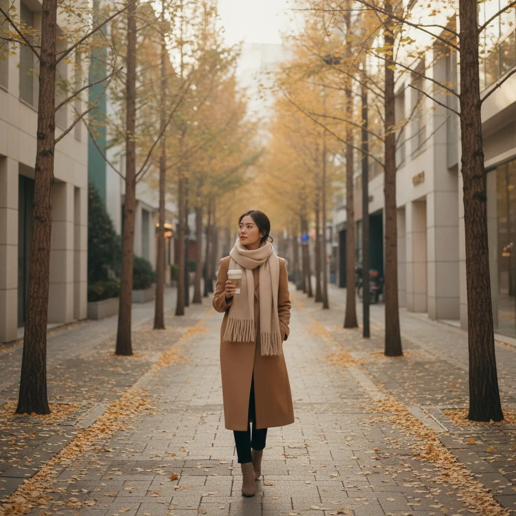 A patient walking a quiet Gangnam street weeks after jaw surgery