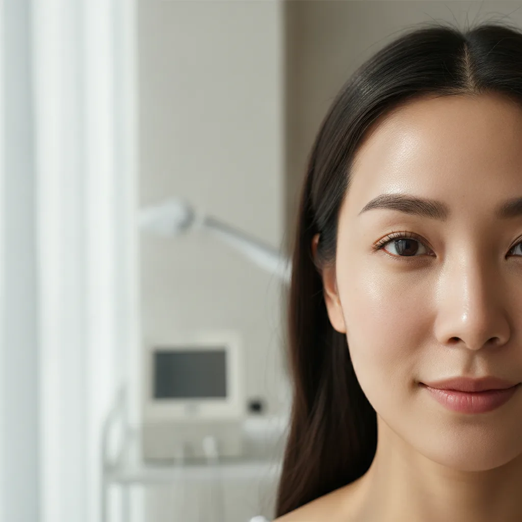 Close-up of a Thai woman's cheek showing faint pigmentation before pico laser treatment
