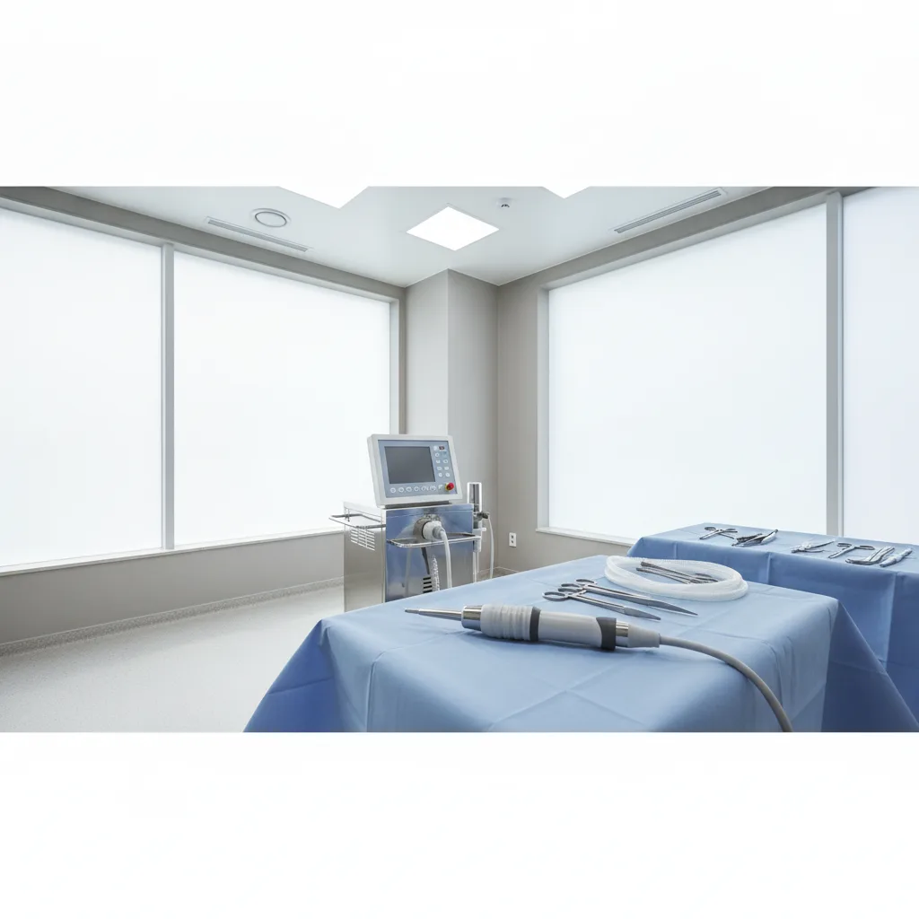 Seoul plastic surgery operating room with a VASER ultrasound liposuction console on a sterile drape
