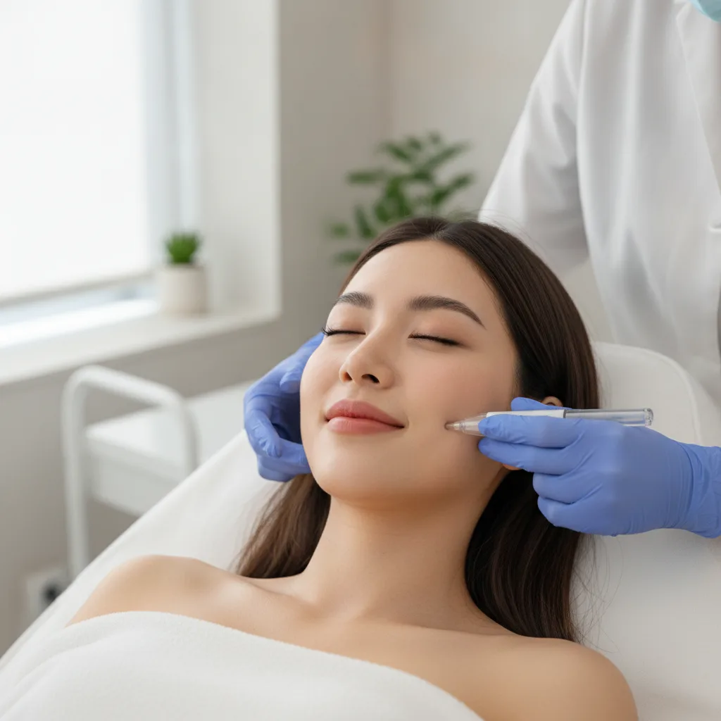 Thai patient receiving a non-invasive Rejuran skin booster treatment at a Seoul dermatology clinic