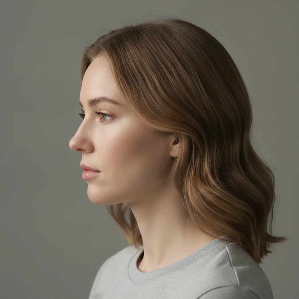 Side-profile portrait of a patient during pre-surgical photography for jaw surgery planning